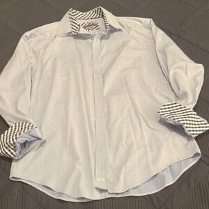 Johnston & Murphy Light Blue Herringbone Shirt